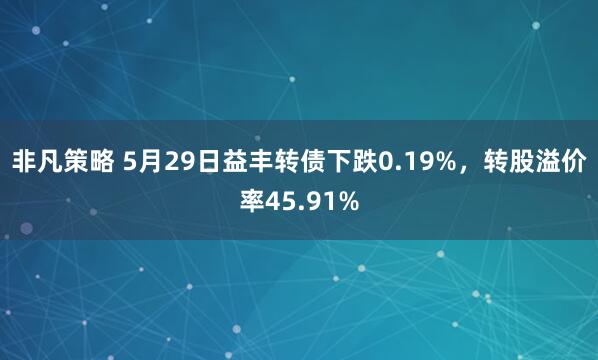 非凡策略 5月29日益丰转债下跌0.19%，转股溢价率45.91%
